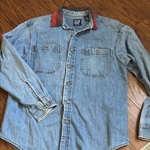Vintage GAP Denim Work Shirt Red Plaid Collar